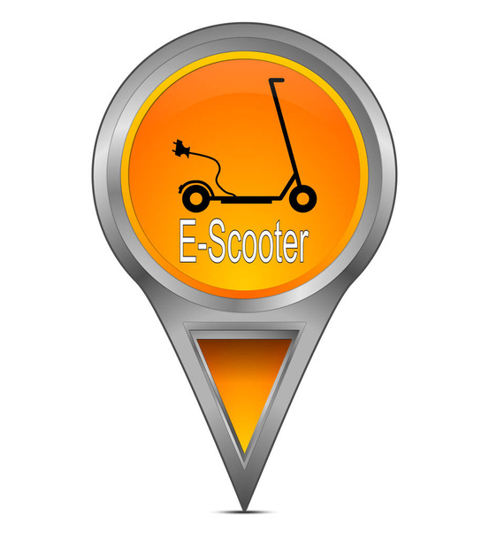 Oranje kaart aanwijzer met E-scooter-illustratie - Foto, afbeelding