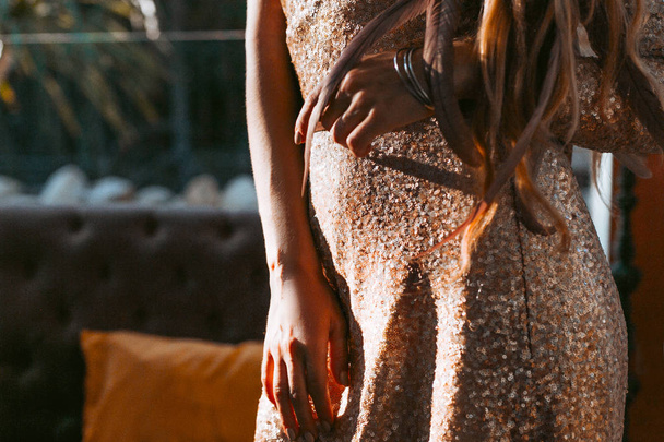 close up of beautiful young stylish woman in elegant dress  - Foto, Imagem