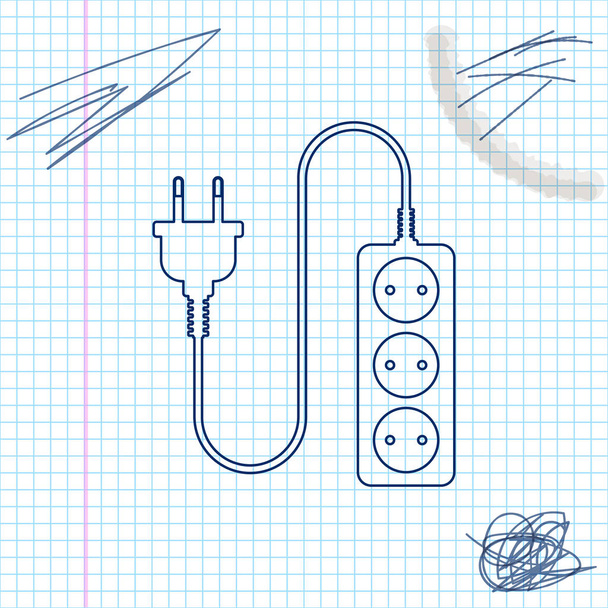 Icono de boceto de línea de cable de extensión eléctrica aislado sobre fondo blanco. Toma de corriente. Ilustración vectorial
 - Vector, imagen