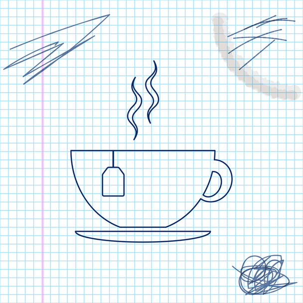 Чашка з чайним пачкою ескіз ікони ізольована на білому фоні. Векторна ілюстрація - Вектор, зображення