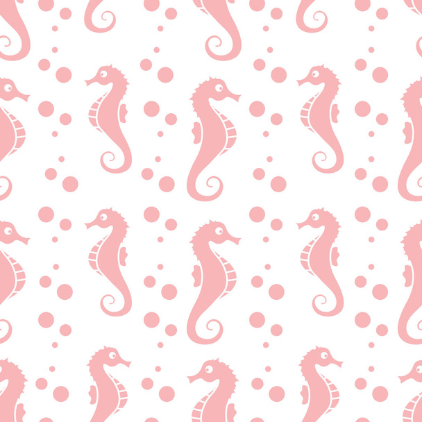 Vector seamless pattern with sea horses, bubbles - Wektor, obraz