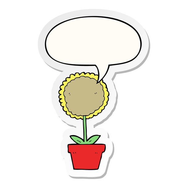 cute cartoon flower and speech bubble sticker - Вектор, зображення