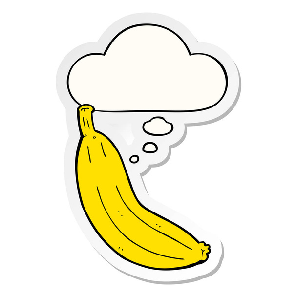 banano de dibujos animados y burbuja de pensamiento como una pegatina impresa
 - Vector, imagen