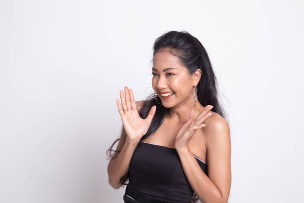 Young Asian woman is surprised and smile on white background - Zdjęcie, obraz