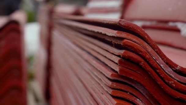 Metal sheets profile steel roofing panel construction material. Stock footage. Metal profile to cover the roof of the house close-up - Footage, Video
