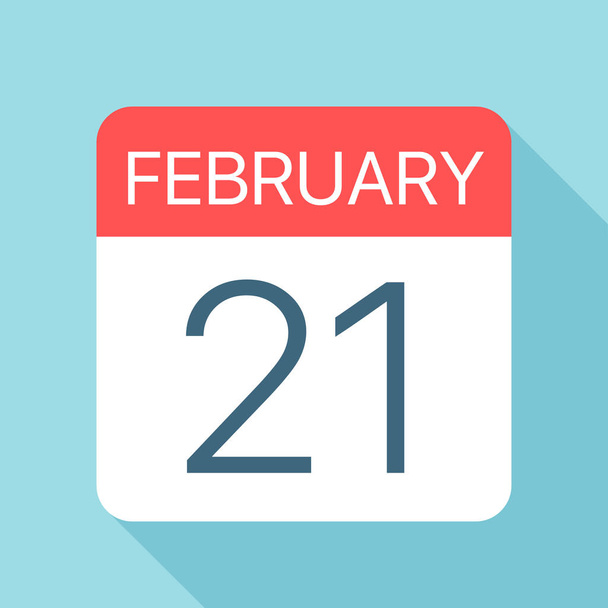 21 Φεβρουαρίου-εικονίδιο ημερολογίου. Απεικόνιση διανύσματος μιας ημέρας του μήνα - Διάνυσμα, εικόνα