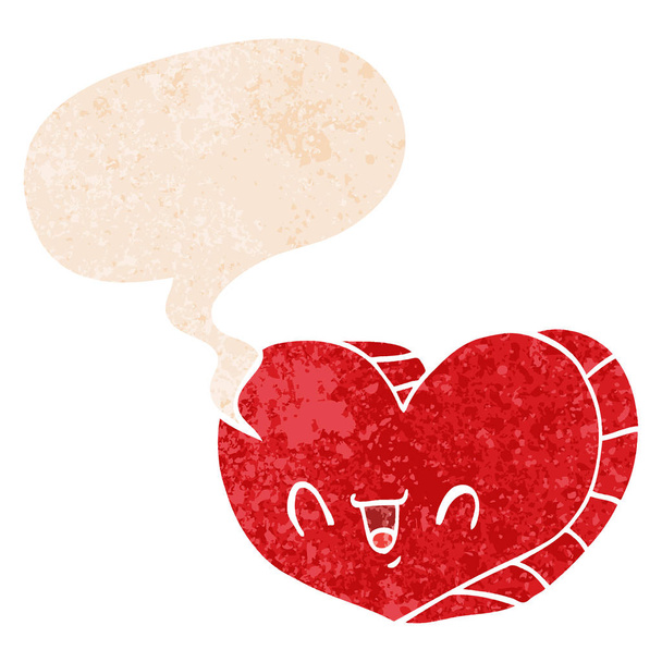 cartoon love heart and speech bubble in retro textured style - Vector, Image