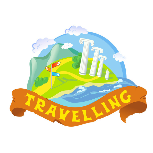 icon with an ancient landscape - Vector, imagen
