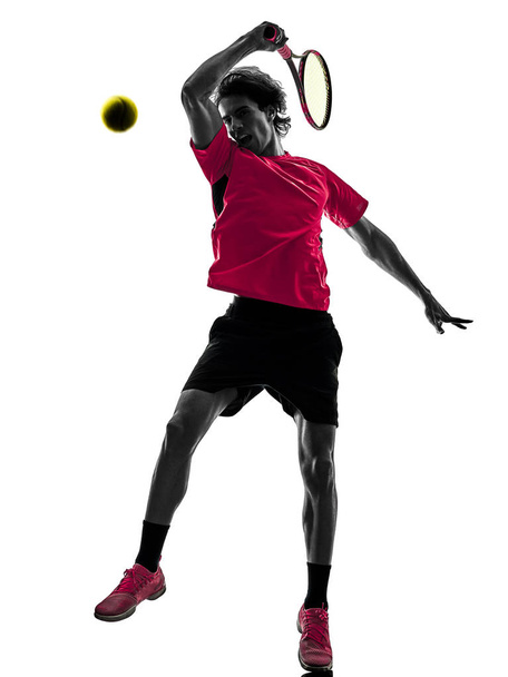 tennis player man silhouette isolated white background - Foto, Imagen