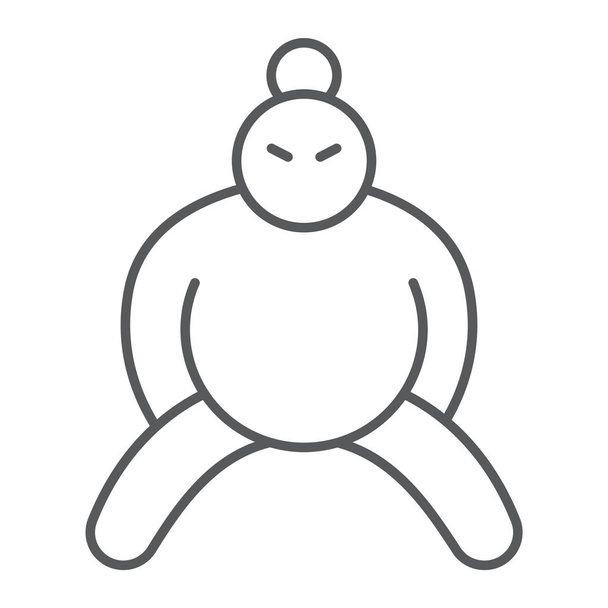 Ikona sumo s tenkou čárou, asijský a znakový symbol, japonský zápasník, vektorová grafika, lineární vzorek na bílém pozadí. - Vektor, obrázek