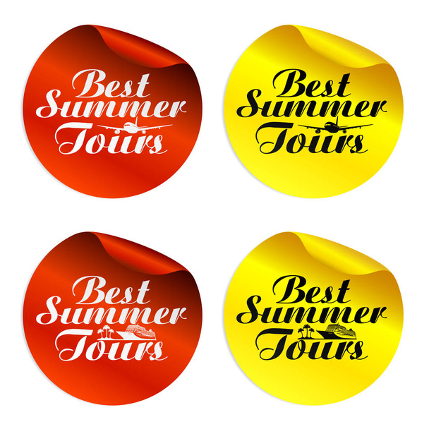 Best summer tours stickers set - Вектор,изображение