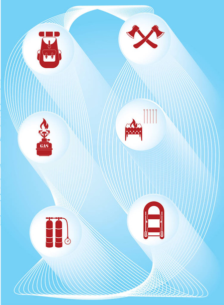 Poster met set van reis-en kampeeruitrusting iconen - Vector, afbeelding