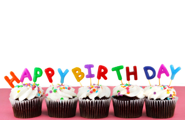 Alles Gute zum Geburtstag Cupcakes mit Kerzen - Foto, Bild
