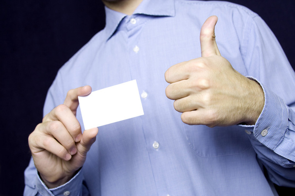 Business man holding blank card. OK - Фото, изображение
