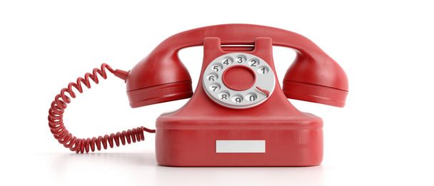 Vecchio telefono rosso isolato su sfondo bianco. Illustrazione 3d
 - Foto, immagini