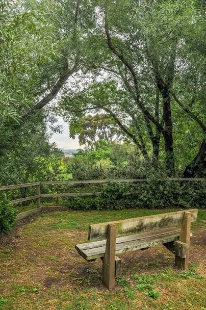 Deszczowy dzień w parku Wilson. Park położony jest przy autostradzie Princes Highway w Berwick w Victoria, Australia. - Zdjęcie, obraz