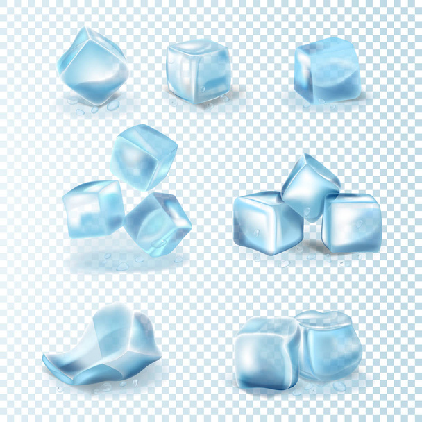透明な氷の立方体のセット。3Dリアルベクトルメッシュ - ベクター画像