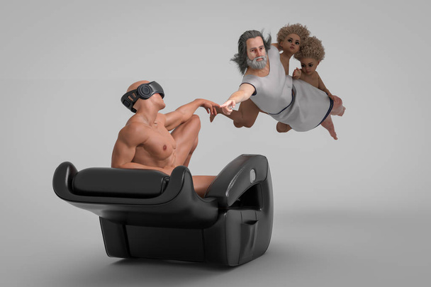 Reproduction alternative de la Création d'Adam fresque par Michel-Ange dans le rendu 3D moderne
 - Photo, image