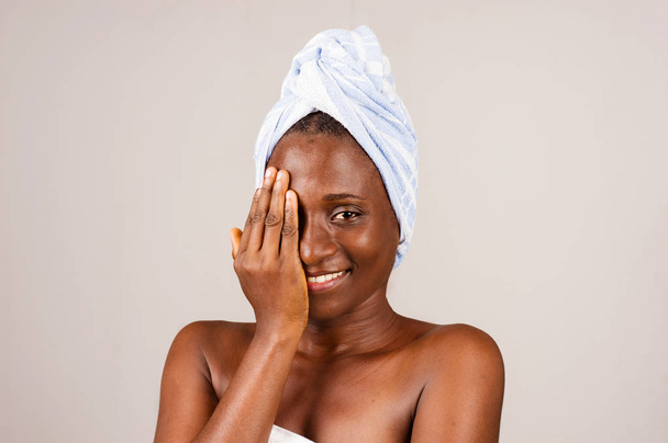 portrait of african girl after shower. - Zdjęcie, obraz