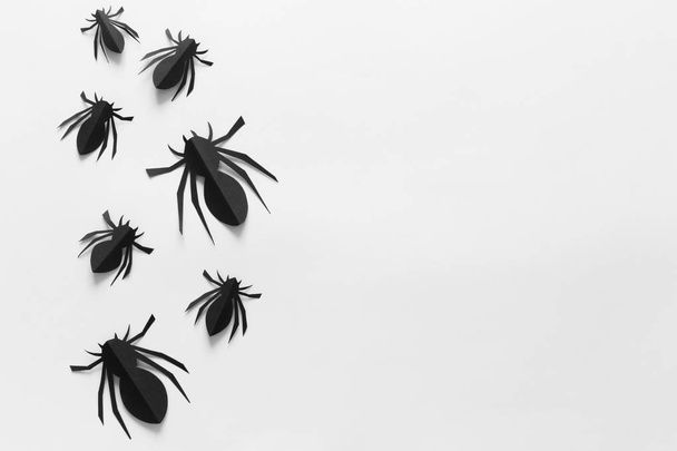 Spiders on white background. Halloween holiday concept. Top view, flat lay - Foto, immagini
