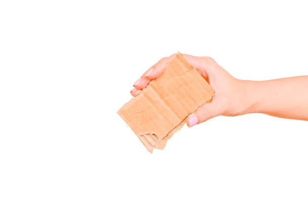Cardboard card in hands isolated over white background - Photo, image