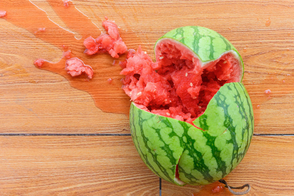 top view smashed watermelon on the ground - Photo, Image