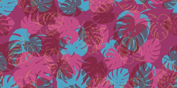 Summer pattern exotic tropical seamless vector with monstera's foliage background. Exotic wallpaper - Вектор,изображение