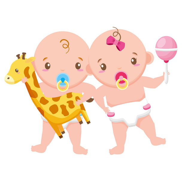 bebê menino e menina bebê chuveiro
 - Vetor, Imagem