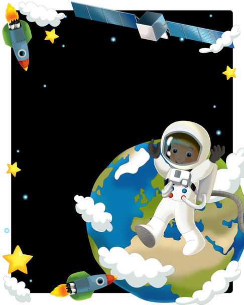Astronaut boy in space- frame - Foto, imagen