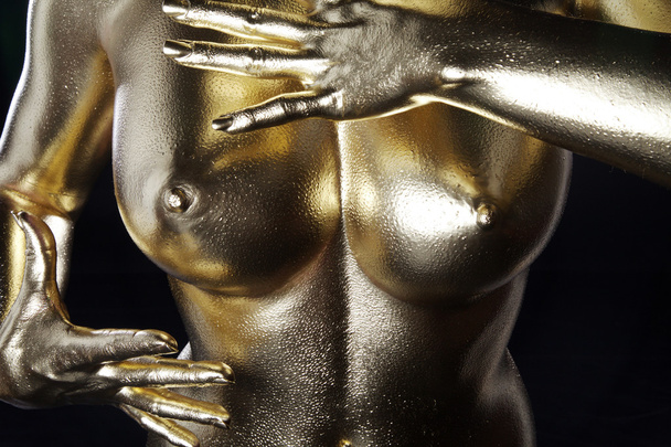 Woman with golden body - Fotoğraf, Görsel