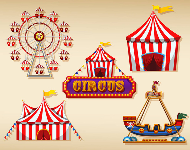 Cirkusové stany a nápis na hnědém pozadí - Vektor, obrázek