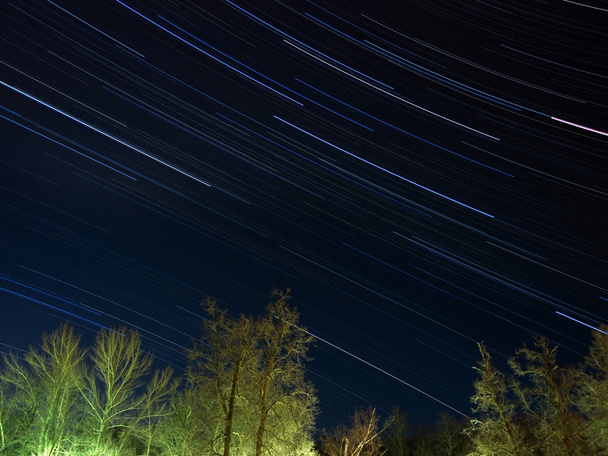 Senderos de estrellas sobre bosque de invierno
 - Foto, imagen