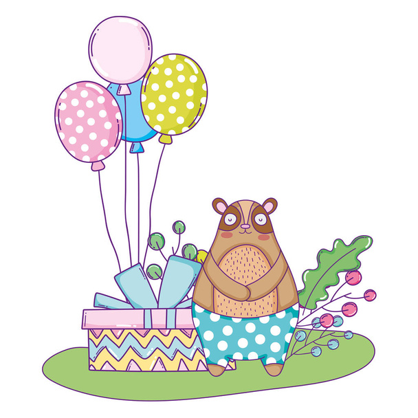 lindo oso con globos de helio en el paisaje
 - Vector, Imagen