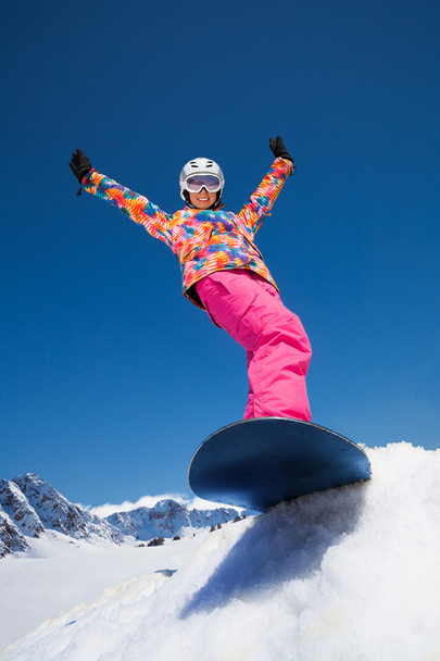 Happy girl on snowboard - Zdjęcie, obraz