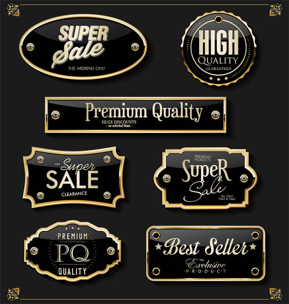 Collection of luxury golden design elements badges labels and laurels - Διάνυσμα, εικόνα