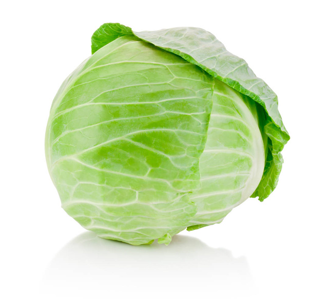 Fresh green cabbage isolated on white background - 写真・画像