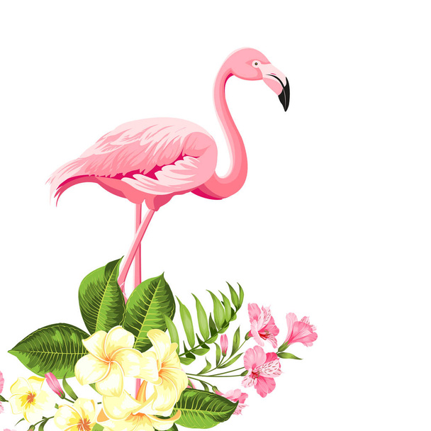 Ilustración de aves tropicales y flores. Estampado de verano de moda para envolver, tela, tarjeta de invitación y su diseño de plantilla
. - Vector, Imagen