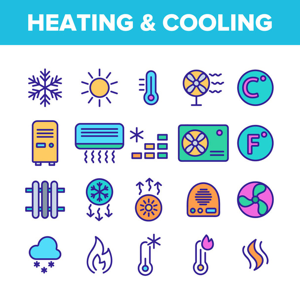 Sistema de calefacción y enfriamiento de color Conjunto de iconos lineales vectoriales
 - Vector, Imagen