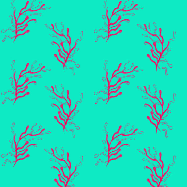 手描きのシームレスなパターン。印刷、ファブリック、繊維、製造、壁紙のための白い背景にサンゴや藻類とトレンディなパターン。海底. - 写真・画像