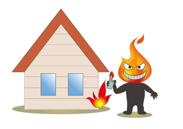 Beware of fire  -  Housing and Arsonist with a lighter - Vector, Image