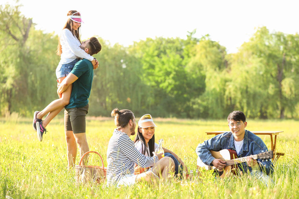 Amigos felices en el picnic en el parque
 - Foto, Imagen