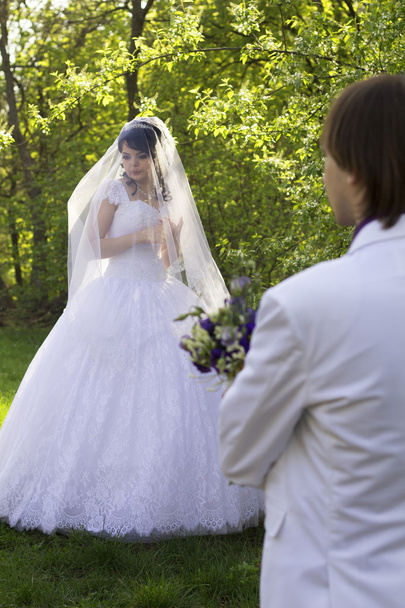 Nézi a mi gyönyörű menyasszony vőlegény - Fotó, kép