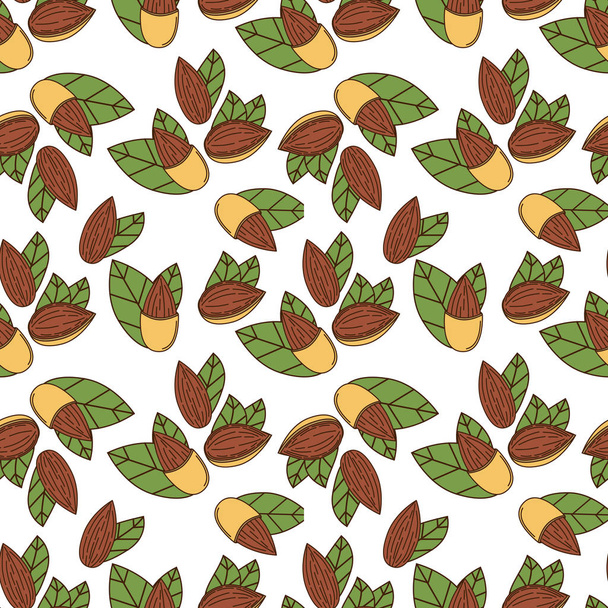 Seamless pattern of almond in cartoon style - Vector, Image