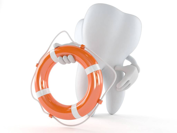 Tooth character holding life buoy - Photo, Image