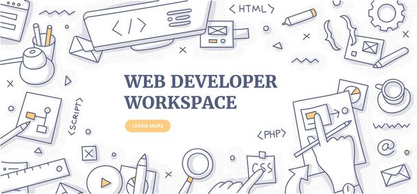 Koncept pozadí pracovní plochy aplikace Web Developer - Vektor, obrázek