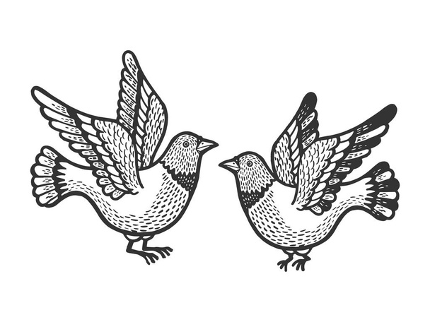 Dove pigeon birds tattoo sketch engraving vector illustration. Scratch board style imitation. Hand drawn image. - Vektör, Görsel