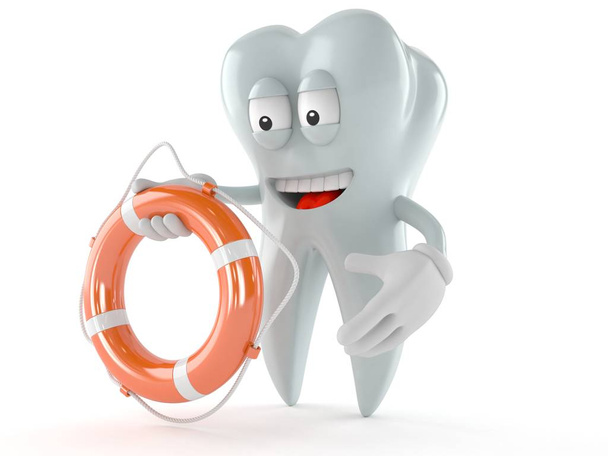 Personaje del diente sosteniendo boya de vida
 - Foto, Imagen