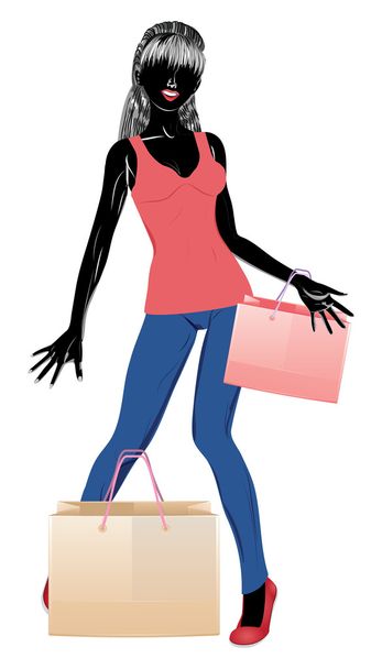 Silhouette of a shopping girl in casual wear - Vector, Image
