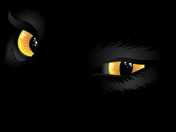 Yellow cat eyes in the dark - Vector, Image