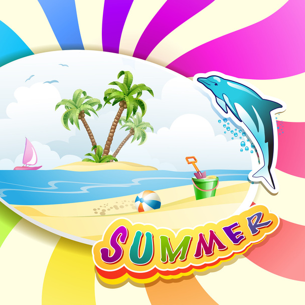 Summer beach with palm trees - Vector, Imagen